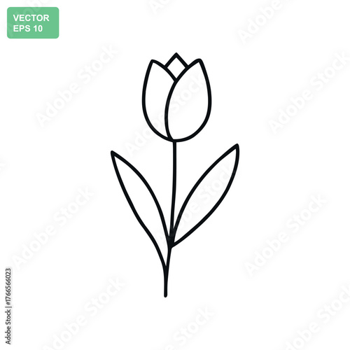 Simple hand drawn outline of a single tulip flower on a white background