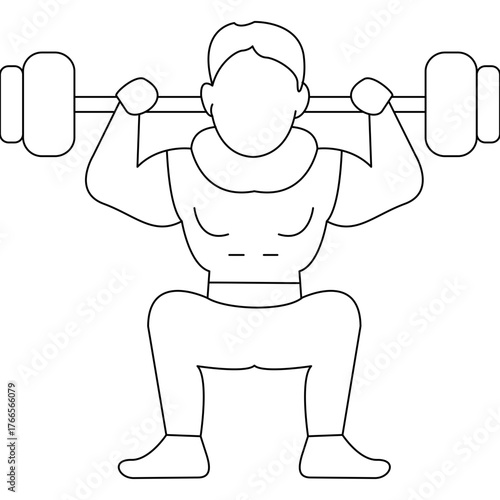 Outline Illustration of Weightlifter Doing Squats