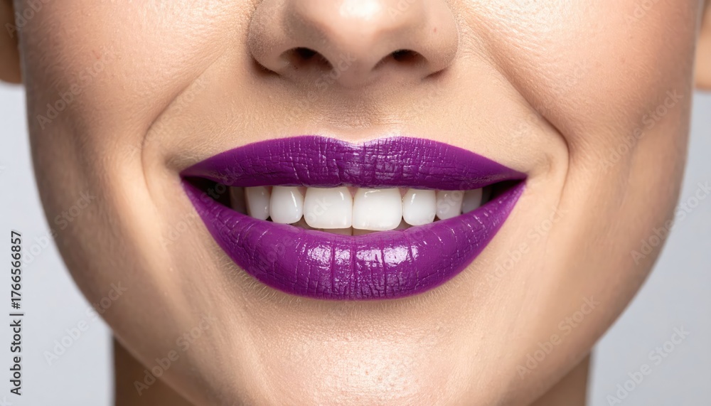 Fototapeta premium Close Up of Woman’s Purple Smiling Lips