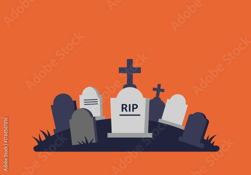 A chilling Halloween illustration of a graveyard, a solemn depiction of the final resting place ending the journey from a natal origin