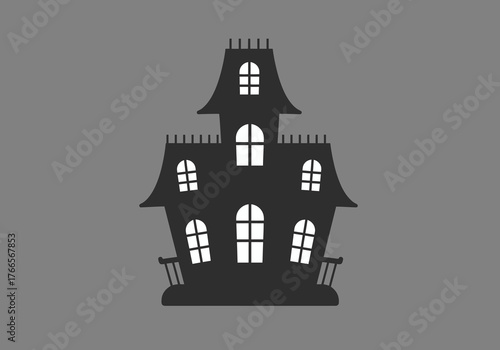 Eerie Natal Dwelling A Spooky Silhouette of a Haunted House with Gothic Windows, Perfect for Halloween-themed Decorations