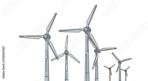 Group of Modern Wind Turbines Generating Renewable Energy.