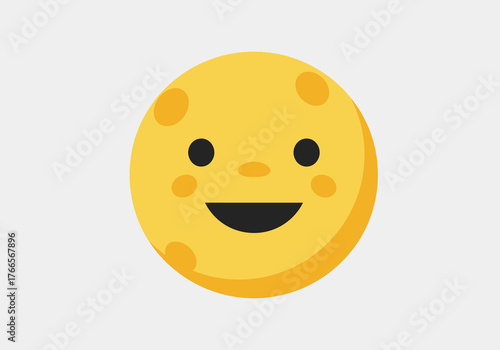 Cute Halloween full moon emoji with a happy smiling face and craters. A friendly and cheerful celestial character for spooky festive graphics