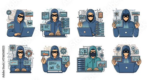 Hacker Wearing Hoodie Working on Laptop with Code.