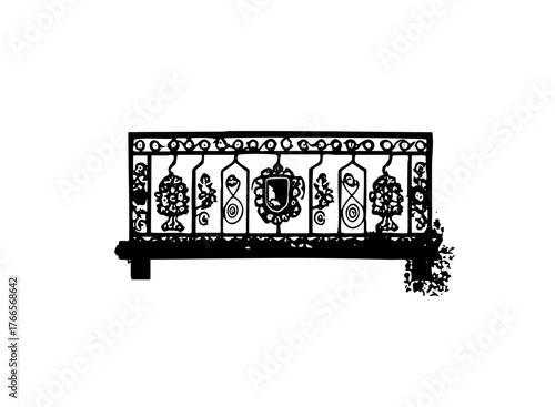 Wrought iron railing decorates a historic