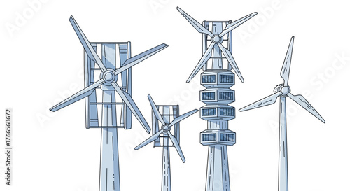 Modern Wind Turbines Generating Renewable Energy.
