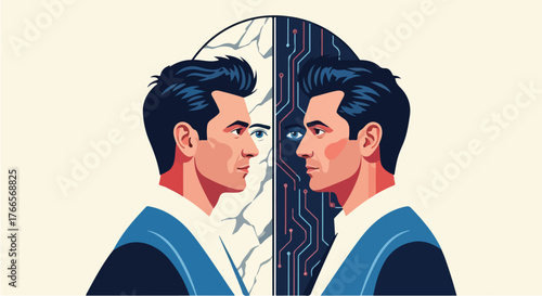 Hybrid Philosopher – Conceptual Vector Blending Ancient Wisdom with Modern Technology 2