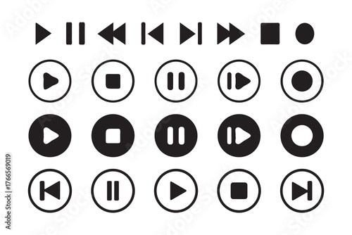 Minimalist Multimedia Control Symbols – Audio and Video Interface Elements in Black