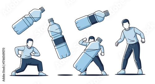 Person Practicing Martial Arts With Plastic Bottles.