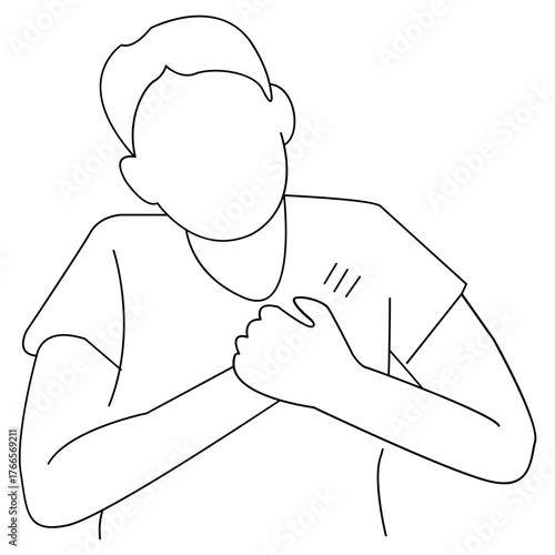 Chest Pain One Line Illustration � Heart Discomfort Minimal Line Art Vector