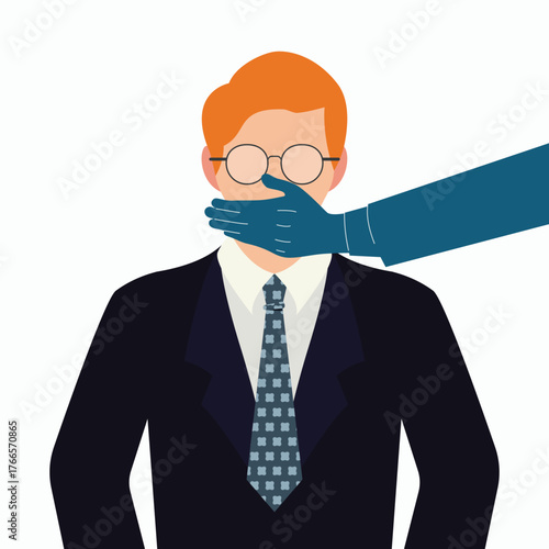 Businessman Silenced by Hand. Censorship, Freedom of Speech, or Workplace Pressure Concept