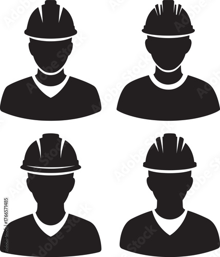 Four construction worker silhouettes silhouette