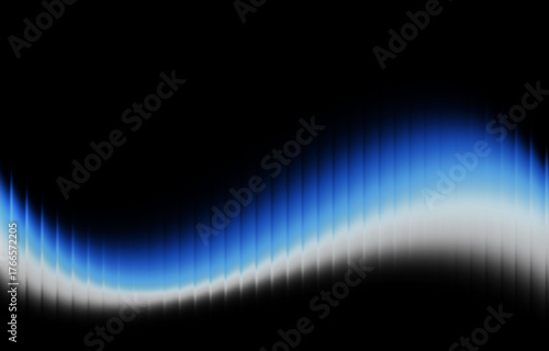 Blue and white glowing wave on a black background with a soft gradient. Futuristic abstract light pattern with smooth curves and vertical streak texture. Perfect for modern tech themes, soundwave 
