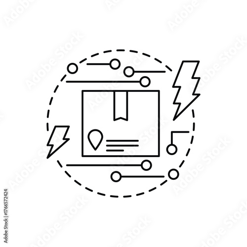 This vector illustration represents smart packaging, fast shipping, and efficient e-commerce systems powered by technology. Ideal for apps, smart logistics platforms, and online marketplaces