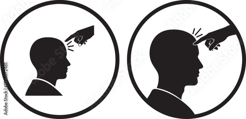 Two silhouettes showing a finger tapping a head