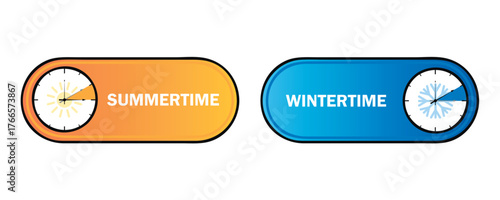 summertime and wintertime button with clock vector illustration