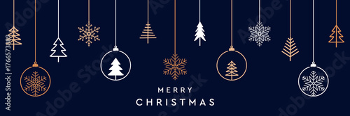 hanging christmas tree and snowflake decoration greeting card vector illustration