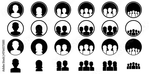Silhouette icons of user profiles, groups, and people avatars