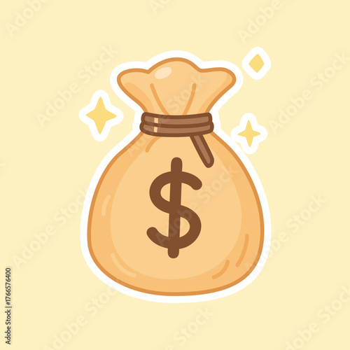 Money Bag Sticker with Dollar Sign for Cash and Finance Themes Isolated Vector Illustration