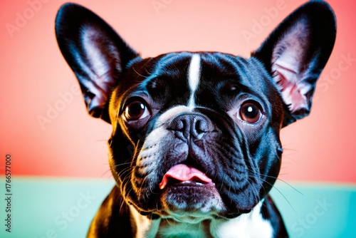 Wallpaper Mural Niedliche Französische Bulldogge mit großem Blick vor einem bunten Hintergrund Torontodigital.ca