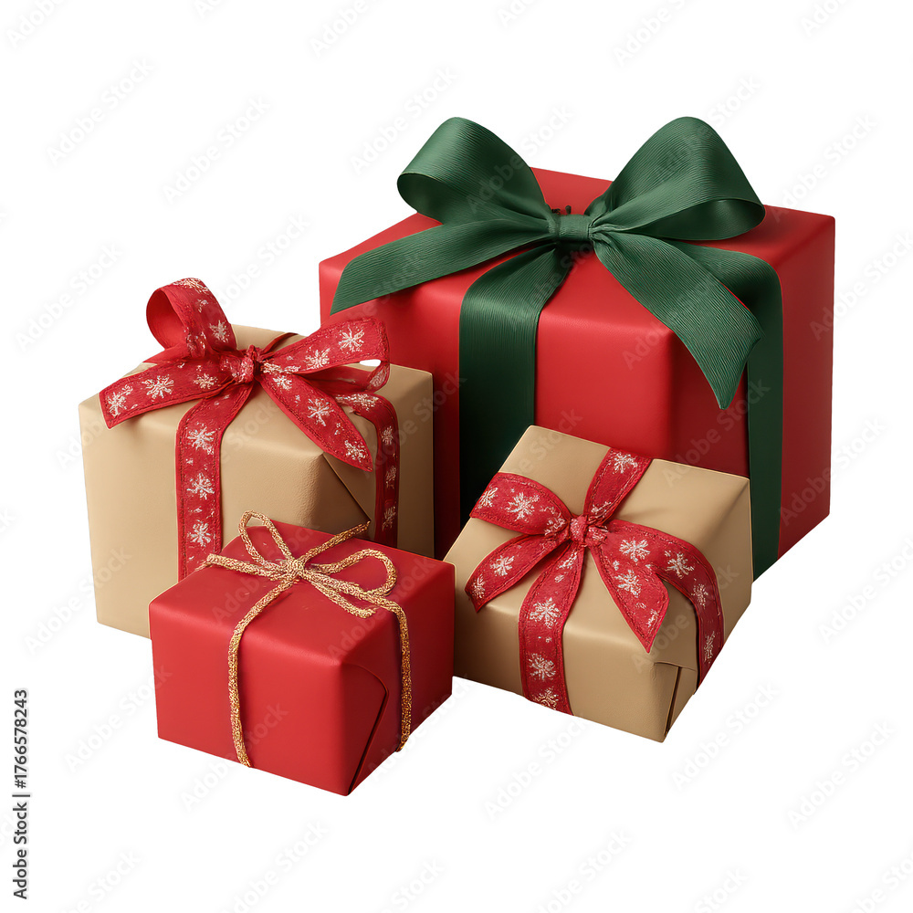 Obraz premium PNG Festive wrapped gifts with bows.
