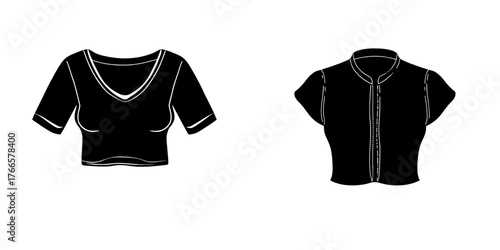 cropped bolero cardigan template technical drawing flat sketch cad mockup fashion woman style design model with collared short sleeve crop top