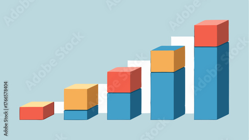 A sequence of modular blocks that progressively increase in height and width symbolizing incremental achievements and milestones in business objectives.