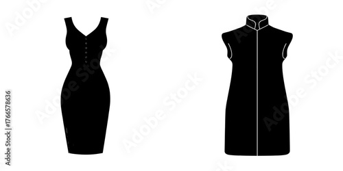 A cad mockup of a sleeveless v neck short dress with princess darts and an a-line sheath silhouette for a female fashion model