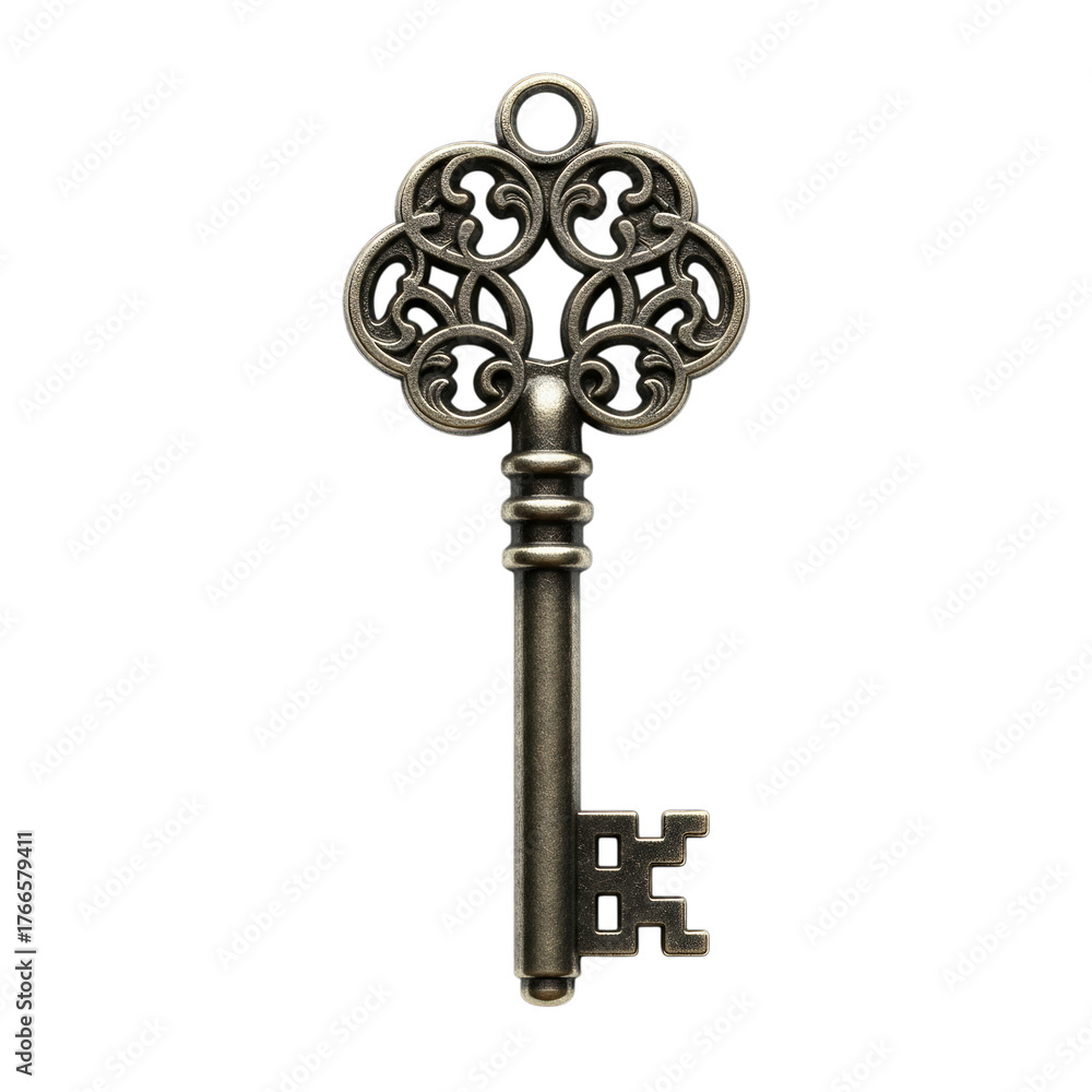 Obraz premium Ornate antique metal key isolated on a transparent background