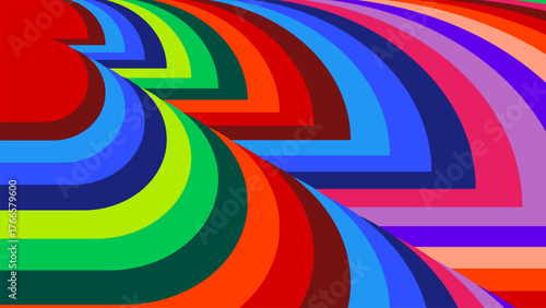 Vibrant abstract curves background with flowing curved shapes in rainbow colors.