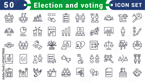 Election and voting Editable Stroke icon set. Containing democracy, vote, government, voting, campaign, political, ballot, candidate and president icons.