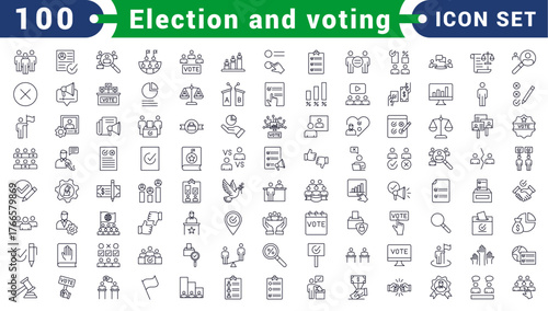 Election and voting Editable Stroke icon set. Containing democracy, vote, government, voting, campaign, political, ballot, candidate and president icons.