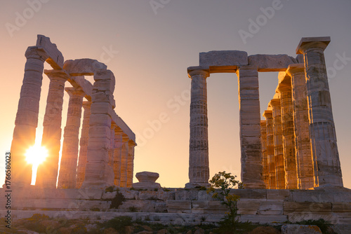 Sunset at the Temple of Poseidon at Cape Sounion, Greece