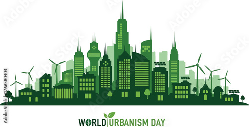 Vector art of green city skyline for world urbanism day design
