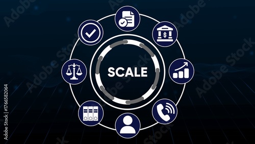 Canvas Print Circular diagram with icons representing business growth finance legal and commu