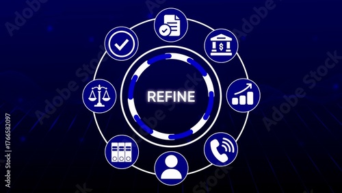 Photography Circular diagram with icons representing business processes and the word refine