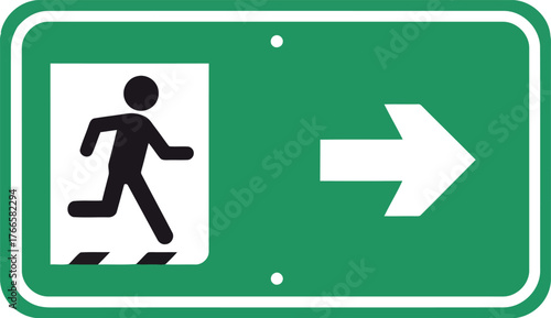 Green running man exit sign arrow direction safety symbol vector
