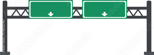 Blank green highway directional signs overhead traffic guidance vector