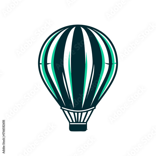 Minimalist Hot Air Balloon Icon Illustration A solid purple hot air balloon floating high above the ground