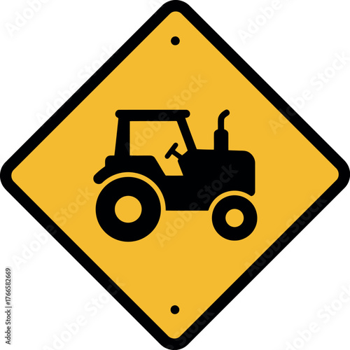Yellow diamond tractor crossing warning sign vector
