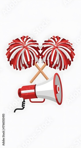 Cheerleader pom poms and megaphone