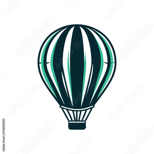 Minimalist Hot Air Balloon Icon Illustration A solid purple hot air balloon floating high above the ground