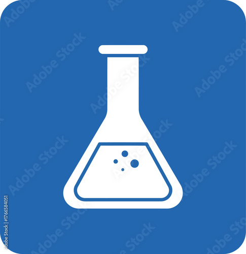 Chemistry flask icon science lab liquid bubbles blue background vector