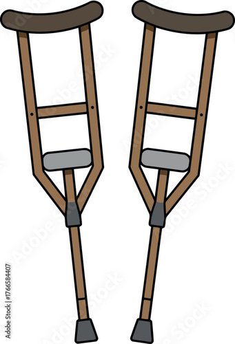 Orthopedic crutches for mobility support injury recovery aid vector