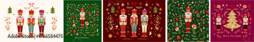 Collection of Christmas illustrations with Nutcracker and Christmas tree