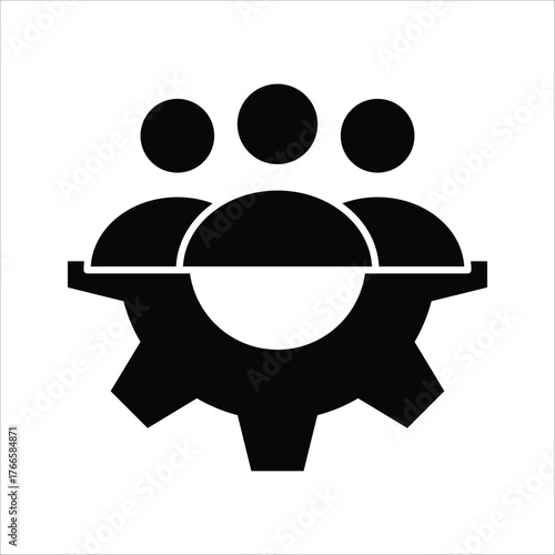 Vector icon symbolizing effective team management and collaboration, featuring human figures on a gear, representing organizational efficiency and synchronized operations