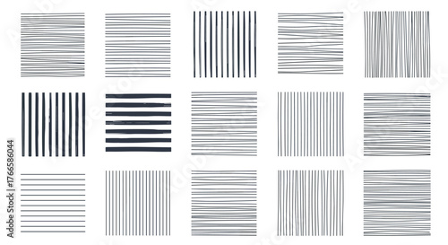 Collection of abstract graphic patterns featuring hand-drawn horizontal and vertical lines.