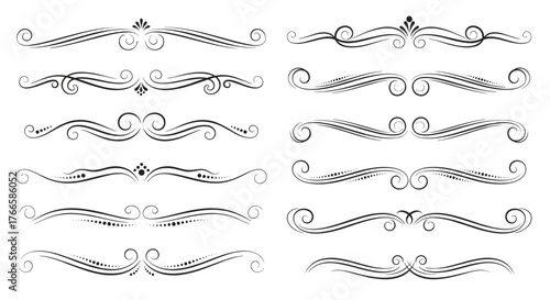 A collection of decorative black ornamental dividers and borders for graphic design projects.