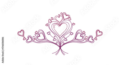 Decorative heart design with swirling lines and small hearts embellishing a valentine.