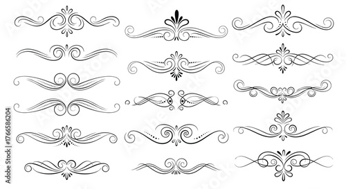Collection of vintage ornamental dividers and flourishes for graphic design.